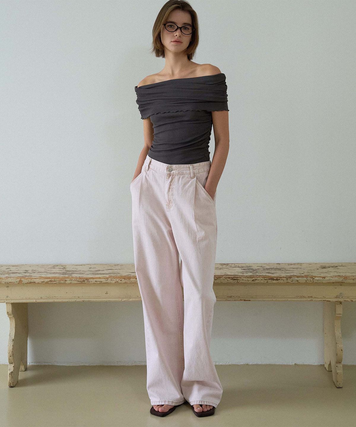 하우스 오브 폰드(HOUSE OF POND) Wide Leg Pintuck Denim Jeans_Pink