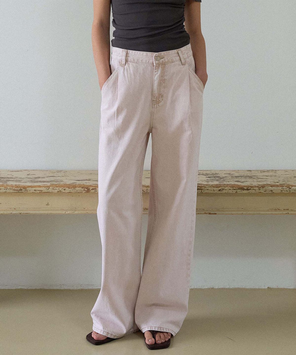 하우스 오브 폰드(HOUSE OF POND) Wide Leg Pintuck Denim Jeans_Pink