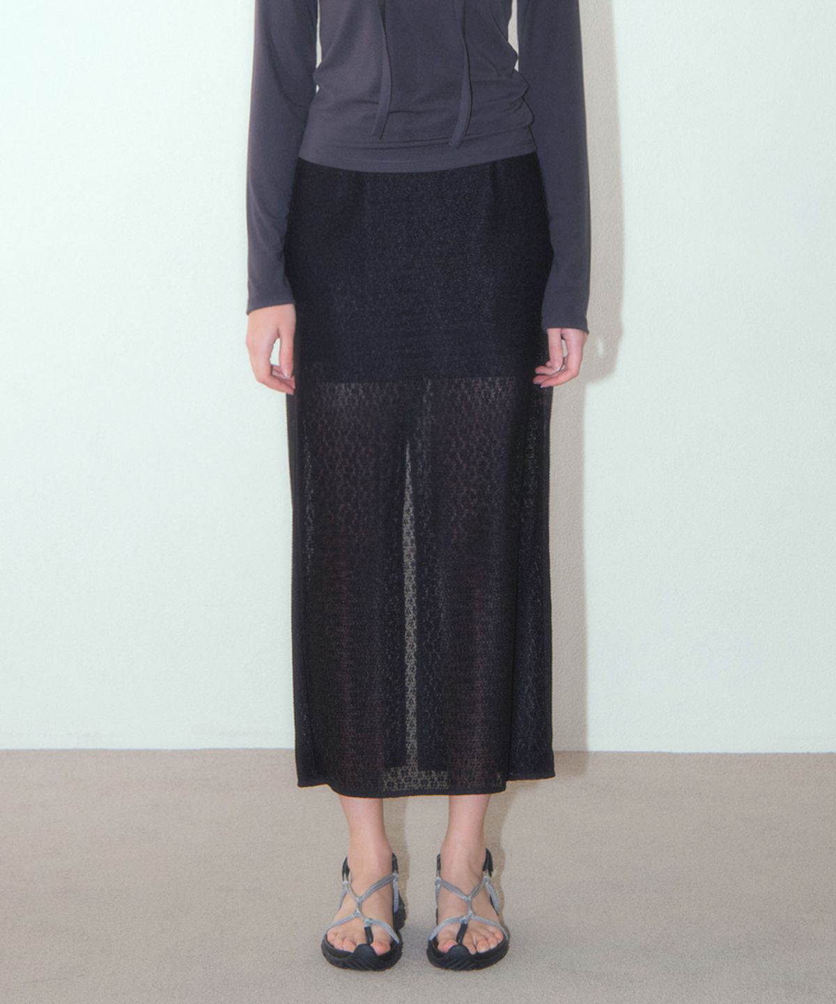 하우스 오브 폰드(HOUSE OF POND) Fog Flower Maxi Skirt_Black