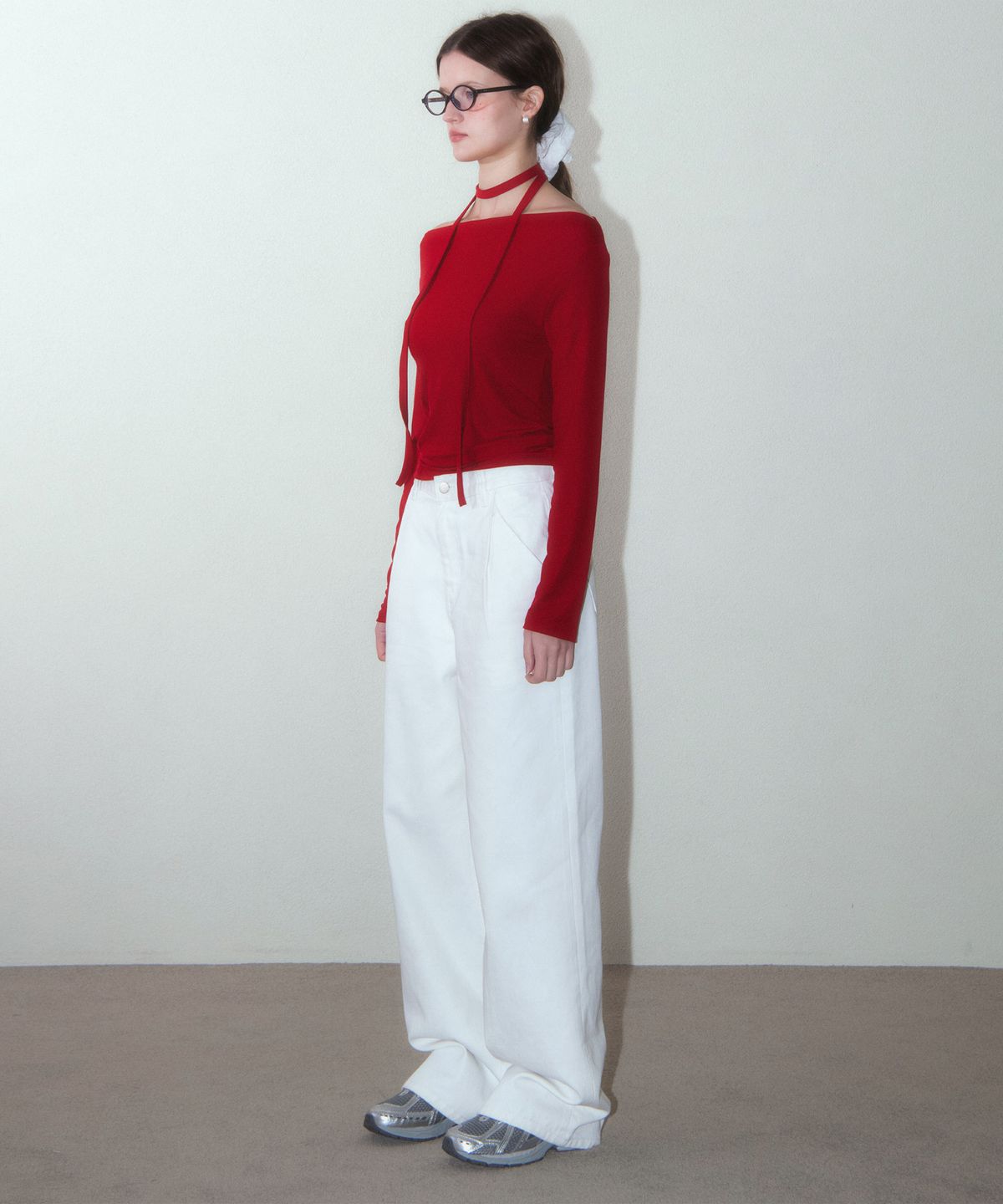 하우스 오브 폰드(HOUSE OF POND) Silky Boat-Neck Strap T Shirt_Red