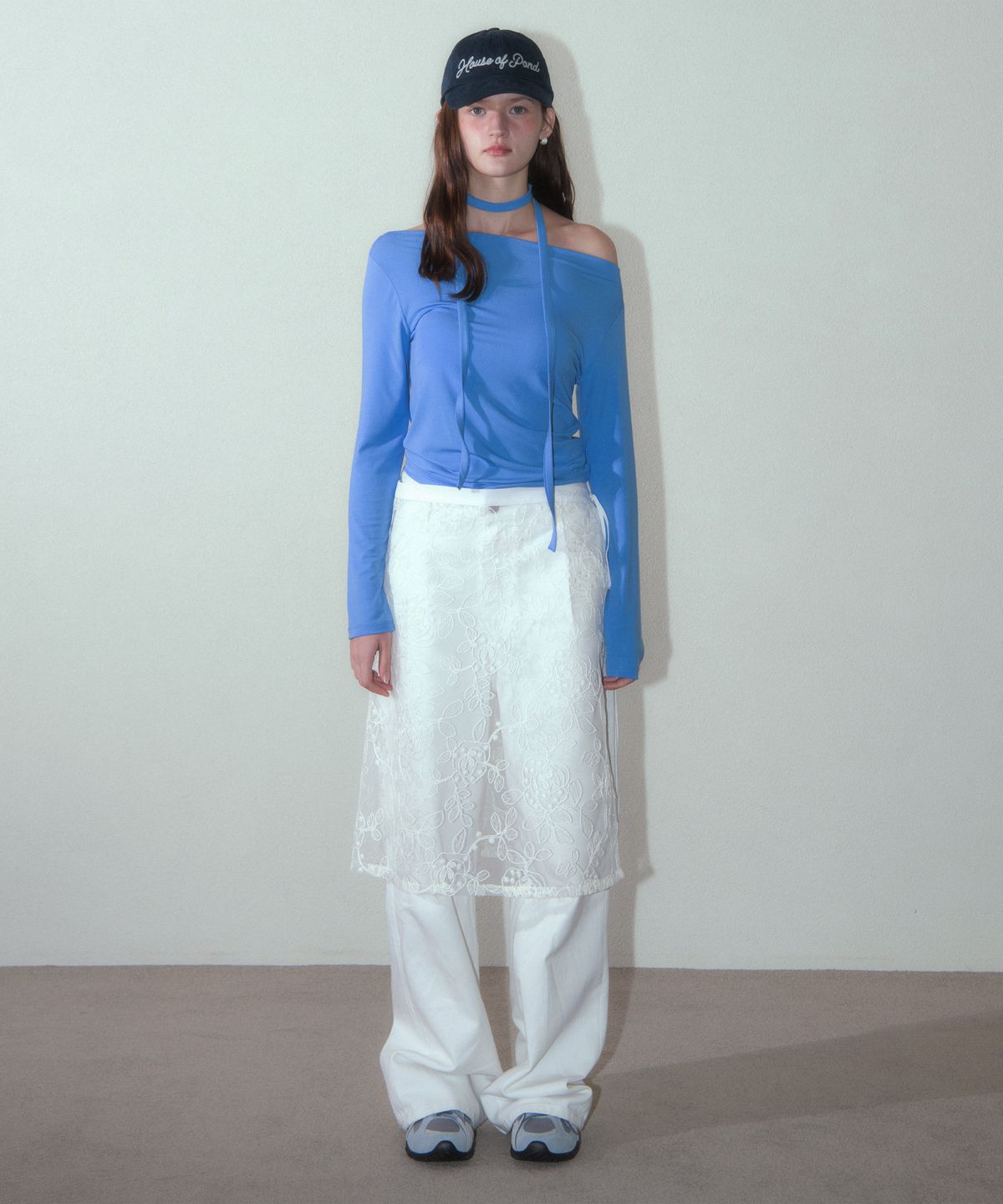 하우스 오브 폰드(HOUSE OF POND) Silky Boat-Neck Strap T Shirt_Blue