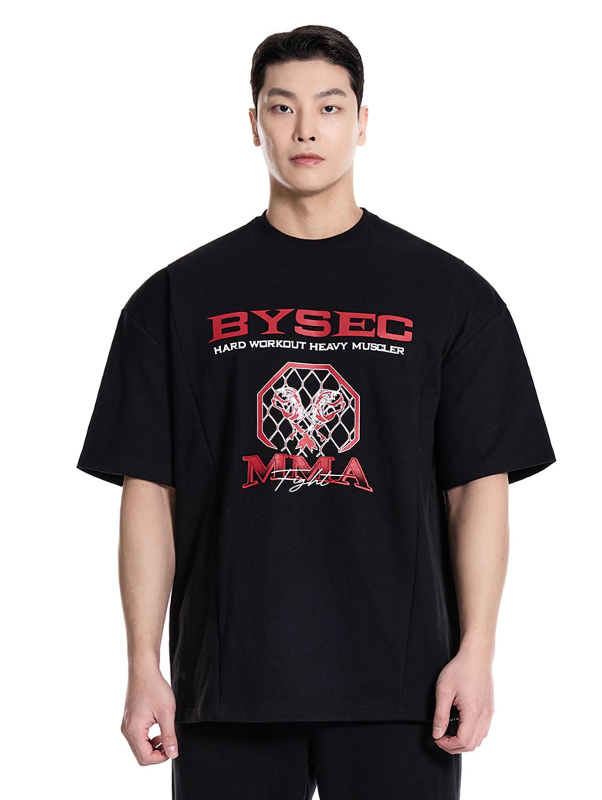 바이젝(BYSEC) 특양면 MMA 오버핏 반팔 티셔츠_2Color