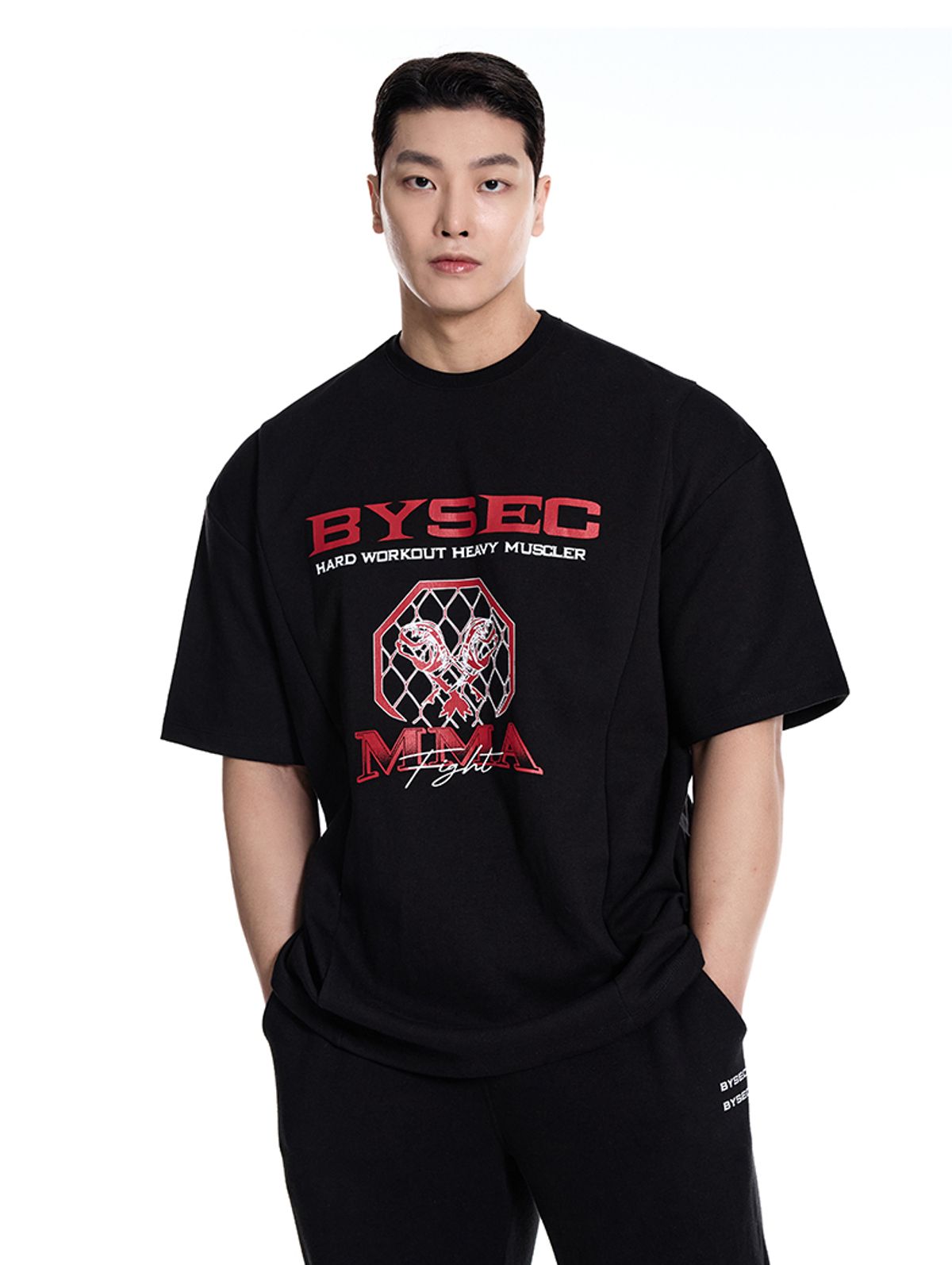 바이젝(BYSEC) 특양면 MMA 오버핏 반팔 티셔츠_2Color