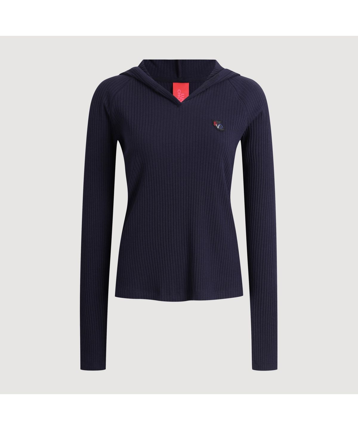 럭키슈에뜨(LUCKY CHOUETTE) Embroidered Point Rib Hooded T-shirt (navy)_LFTAS25125NYX