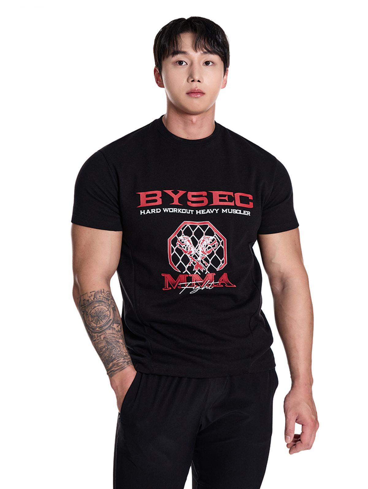 바이젝(BYSEC) 특양면 MMA 머슬핏 반팔 티셔츠_2Color
