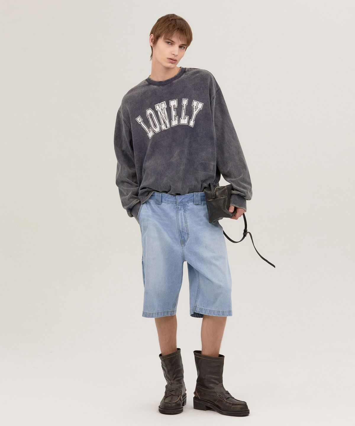 노앙(NOHANT) LONELY/LOVELY SALT WASHING LONG SLEEVE T-SHIRT CHARCOAL