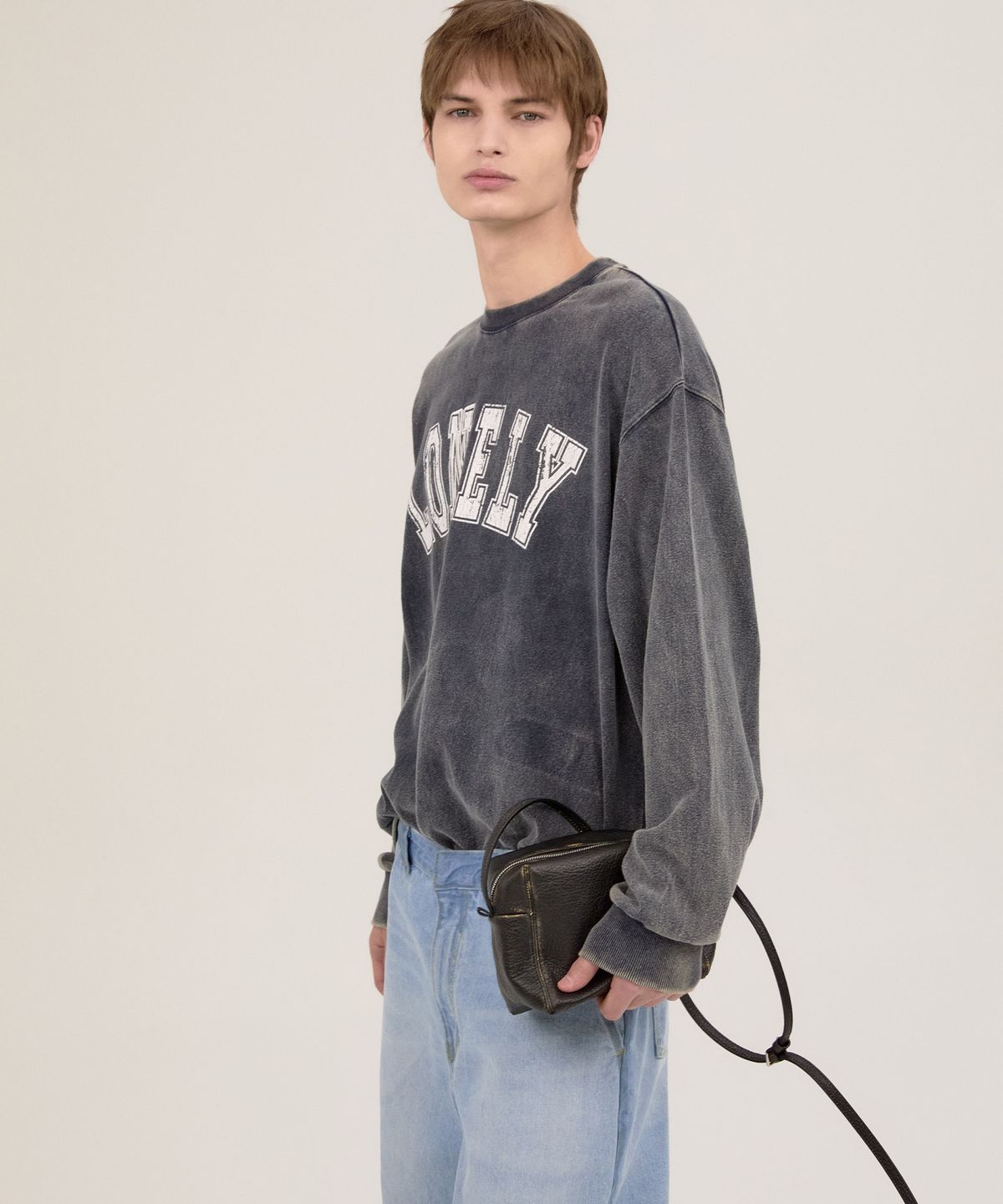 노앙(NOHANT) LONELY/LOVELY SALT WASHING LONG SLEEVE T-SHIRT CHARCOAL
