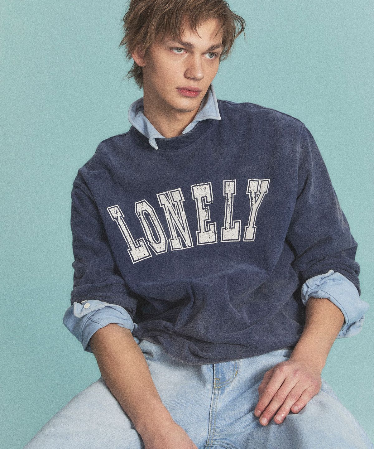 노앙(NOHANT) LONELY/LOVELY SALT WASHING LONG SLEEVE T-SHIRT NAVY