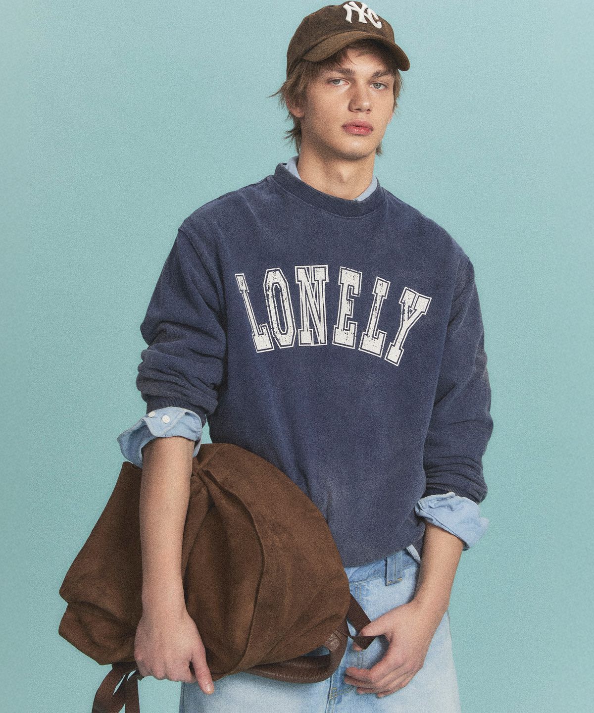 노앙(NOHANT) LONELY/LOVELY SALT WASHING LONG SLEEVE T-SHIRT NAVY