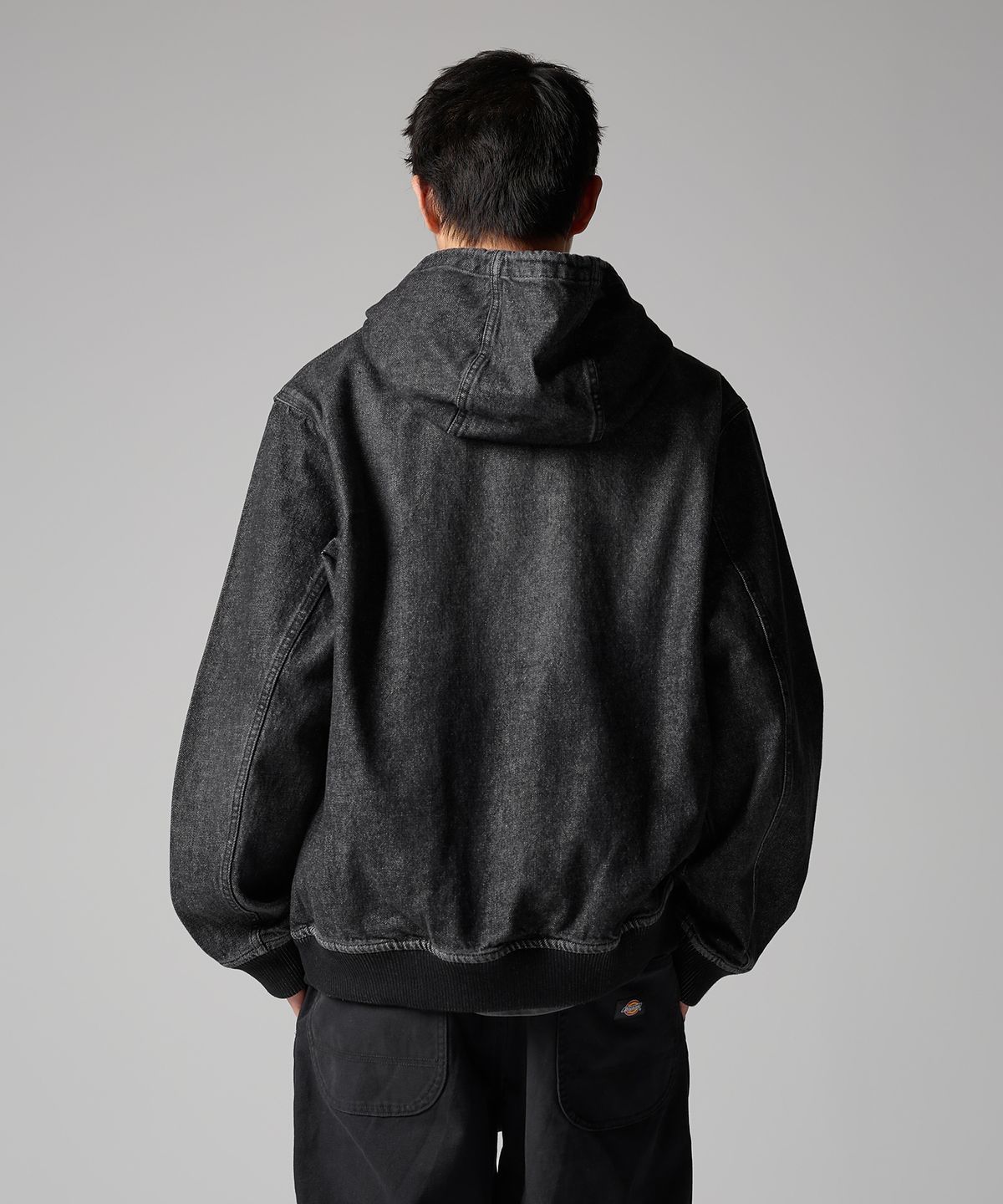디키즈(DICKIES) 웨이브 로고 데님 후드 집업 Black Denim
