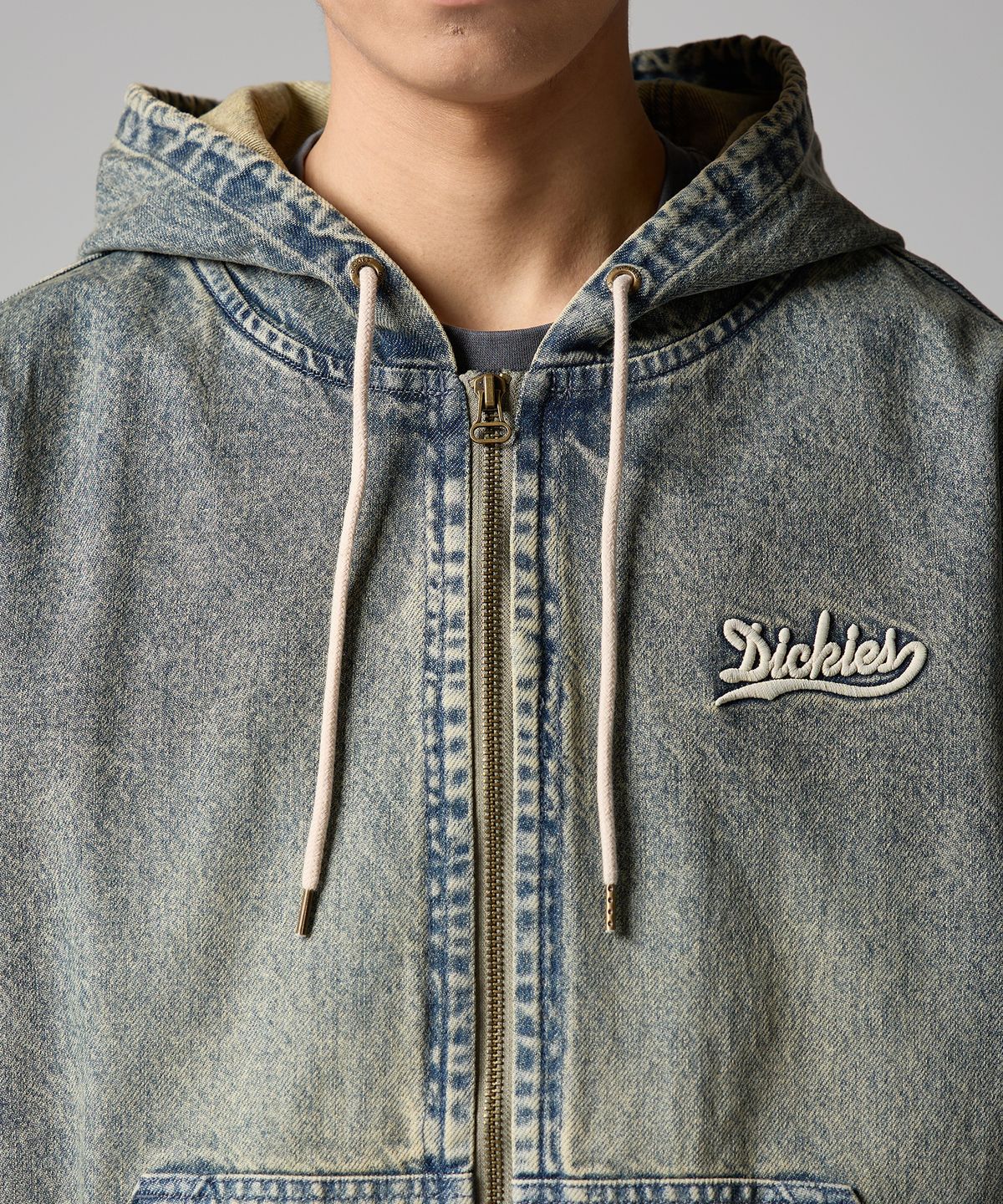디키즈(DICKIES) 웨이브 로고 데님 후드 집업 Tinted Denim