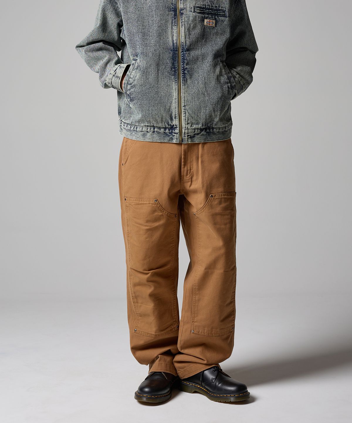 디키즈(DICKIES) 스톤워시드 덕 캔버스 더블니 팬츠 Brown Duck