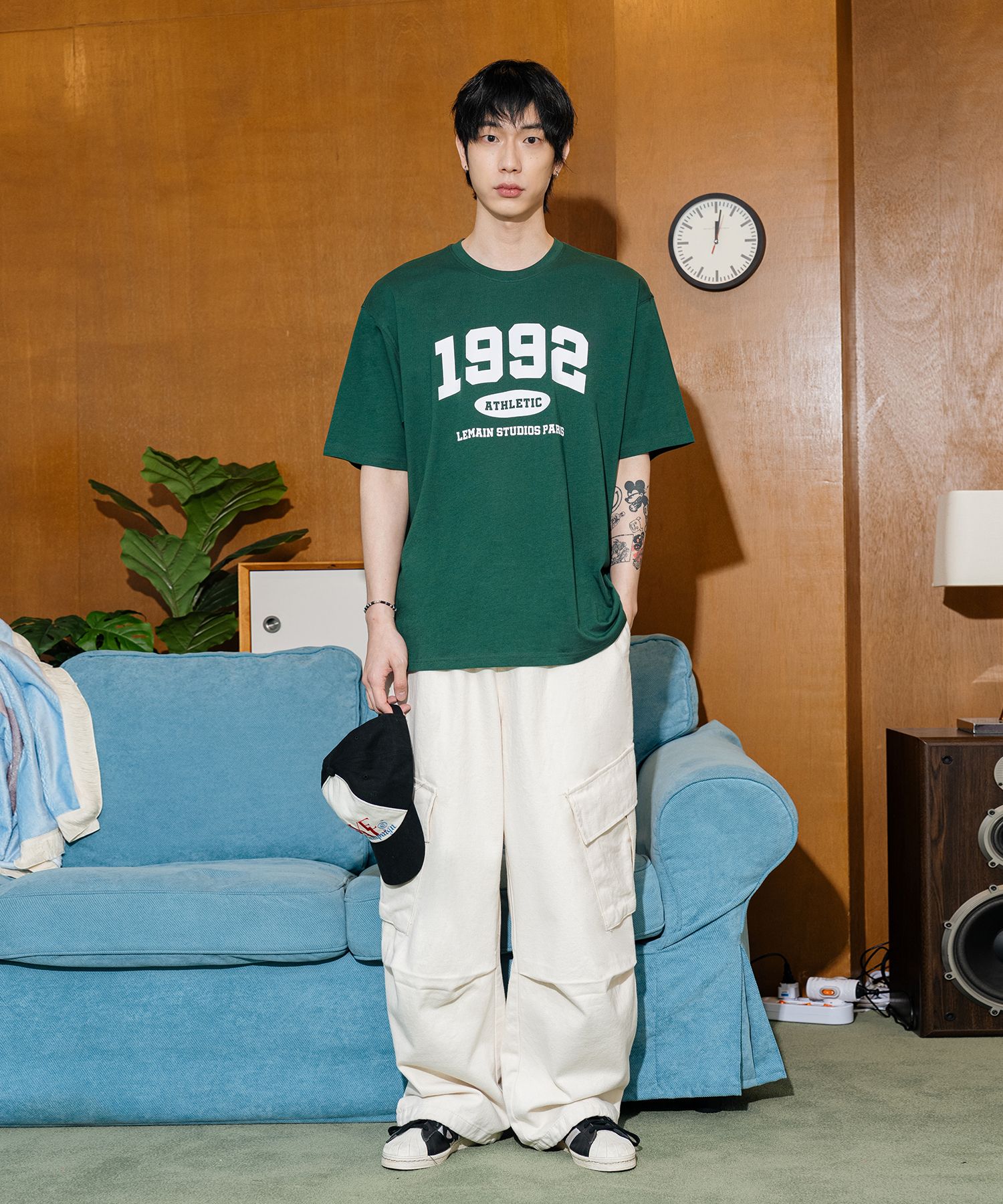 【MODERNIF】Saint Overfit Short Sleeve T-Shirt Redact Oversized Embroidered Logo T-Shirt HALFPIPE GREY