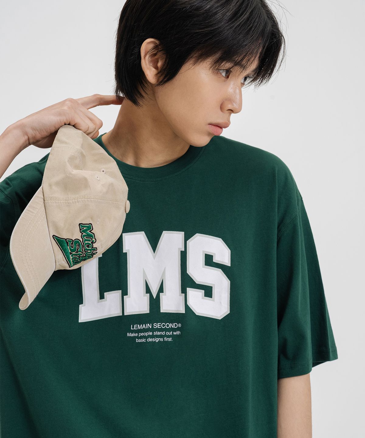 리메인세컨드(LEMAIN SECOND) 시그니처 LMS 로고 오버핏 반팔 티 [그린]