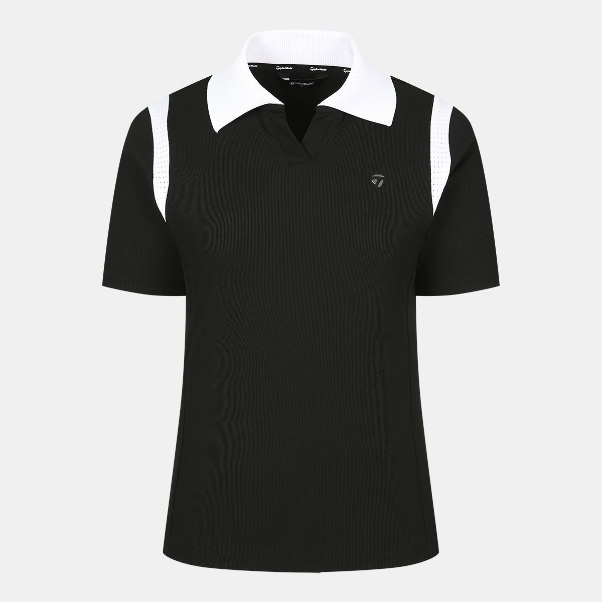 테일러메이드 어패럴(TAYLORMADE APPAREL) 여성 니트 배색 V넥 카라 반팔 티셔츠 TTO-61HG46-199