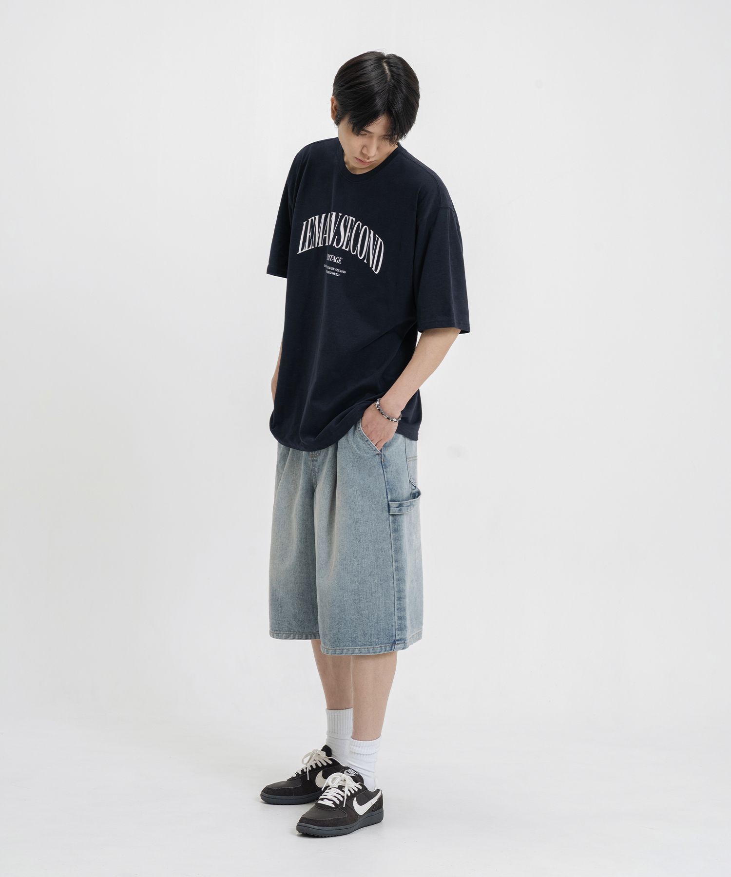 【MODERNIF】Heritage Overfit Short Sleeve Gymshark Heritage Washed Short Sleeve Crew - Smokey Grey