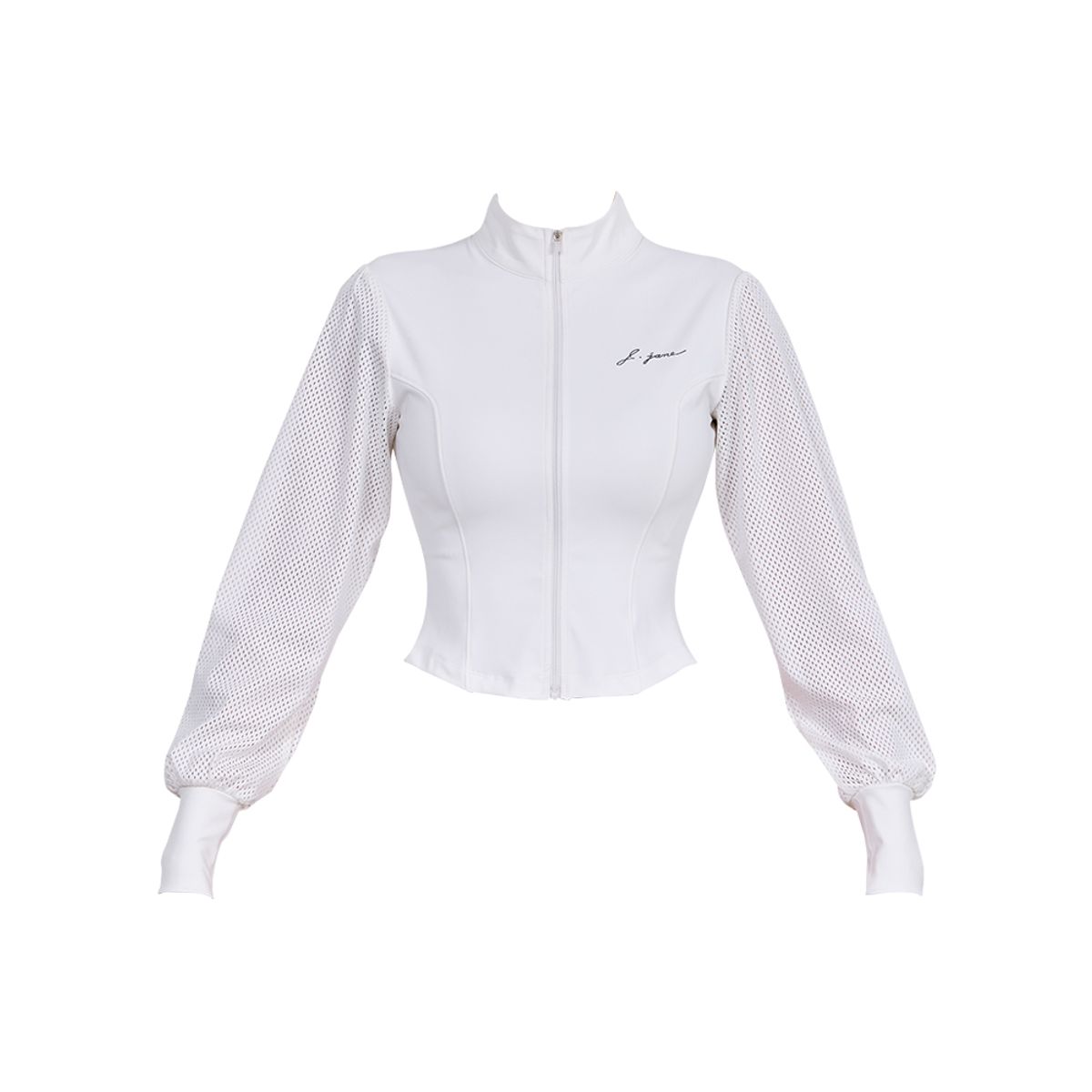 제이제인(J.JANE) 메쉬 슬리브 크롭 자켓 (White)