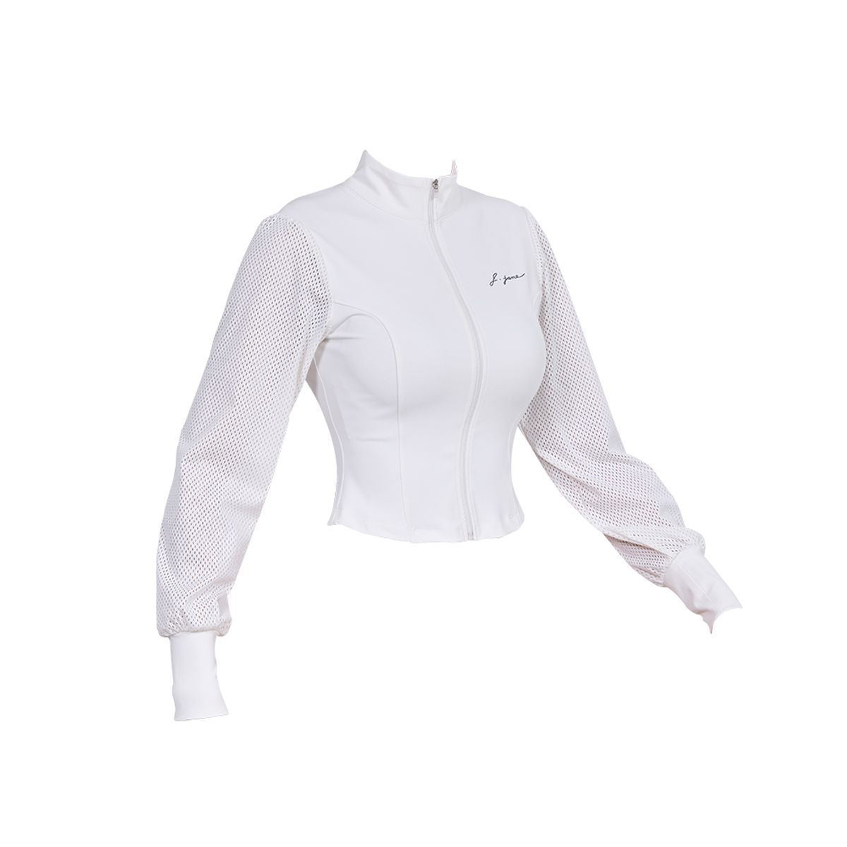 제이제인(J.JANE) 메쉬 슬리브 크롭 자켓 (White)