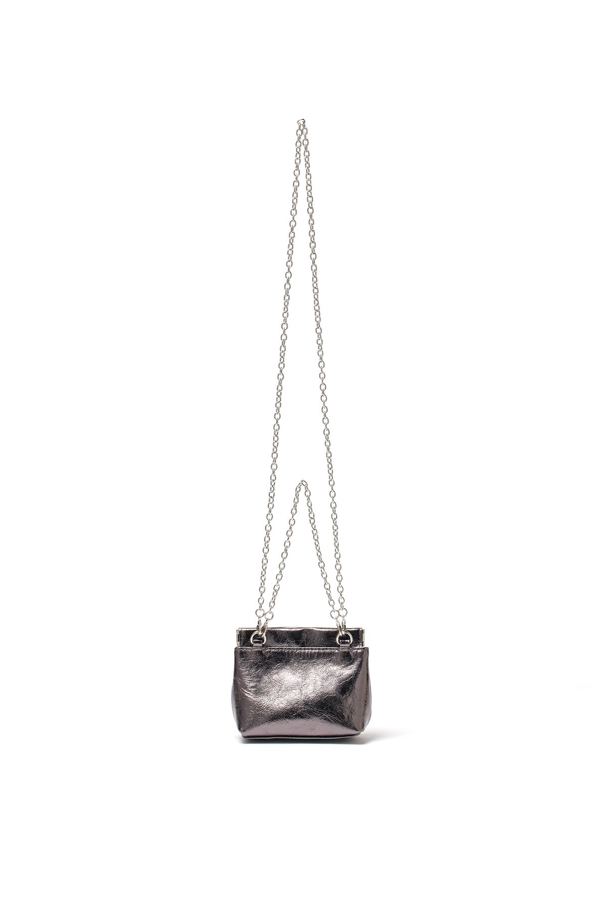 折りたたみ財布 [MATINKIM]glossy leather mini wallet bag in dark silver MUSINSA | MATIN KIM GLOSSY LEATHER MINI WALLET BAG IN DARK