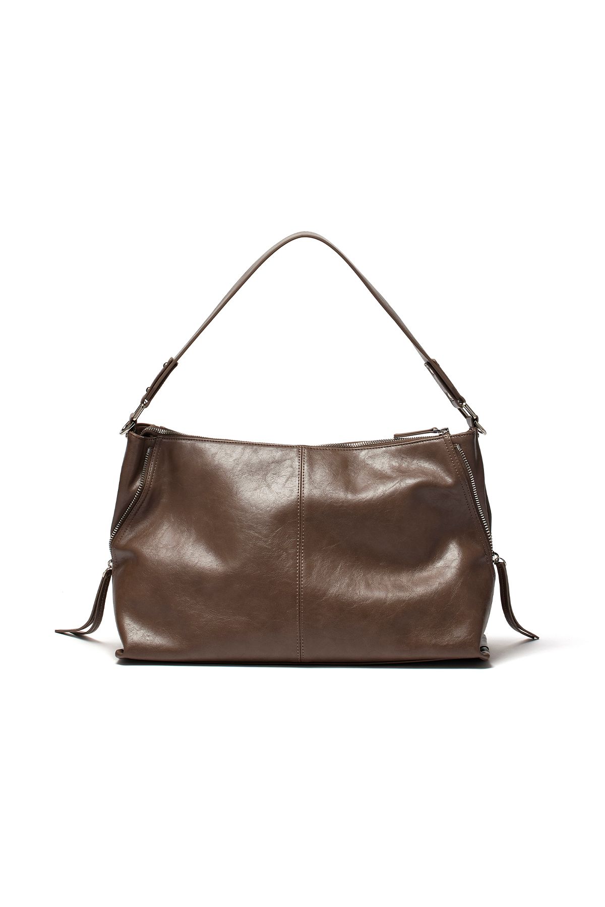 MUSINSA | MATIN KIM SIDE ZIPPER SHOULDER BAG IN DARK BROWN