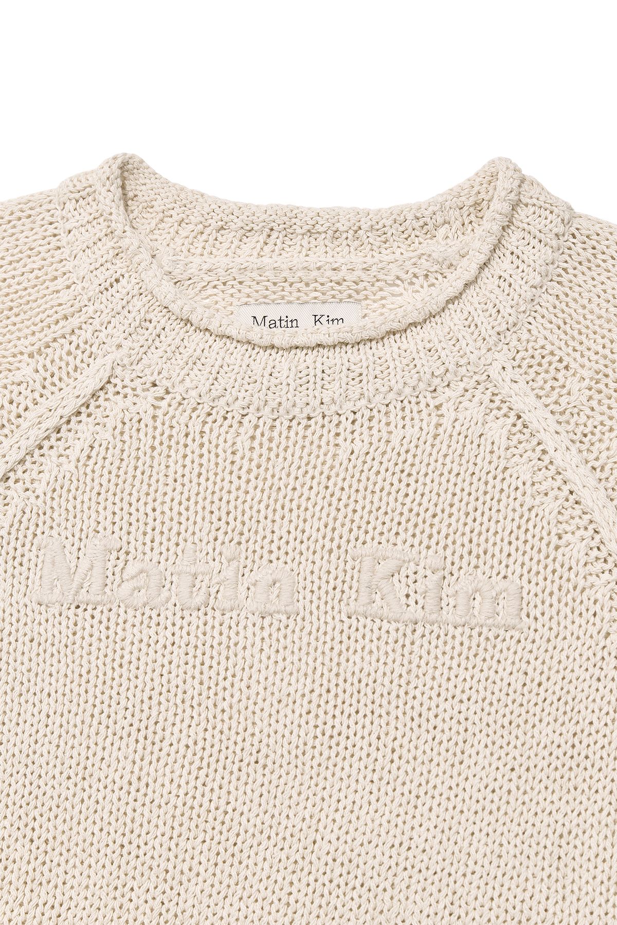 トップス Matin Kim KNIT SLEEVE BEIGE MUSINSA公式 | MATIN KIM THREE QUARTER SLEEVE LOGO KNIT