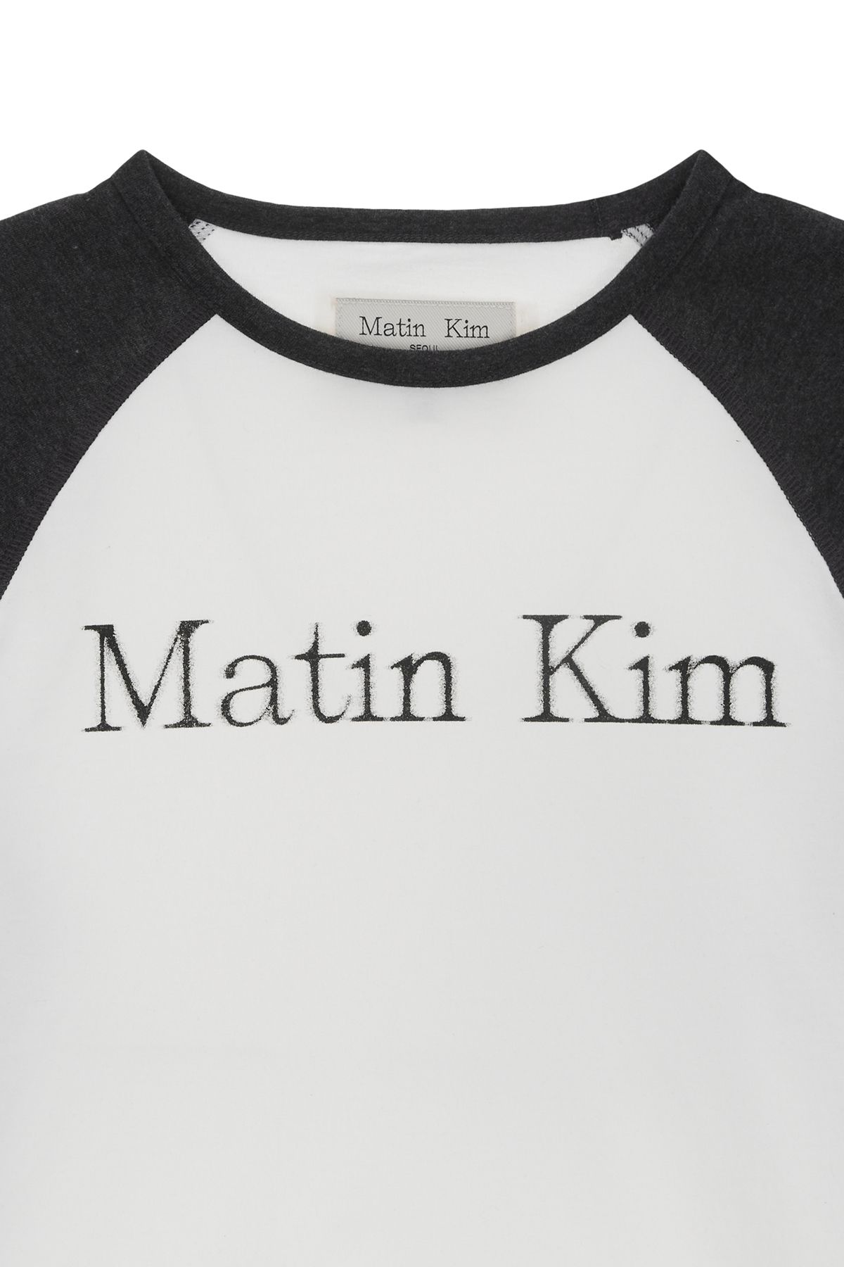 MUSINSA | MATIN KIM MATIN LETTERING RAGLAN TOP IN CHARCOAL