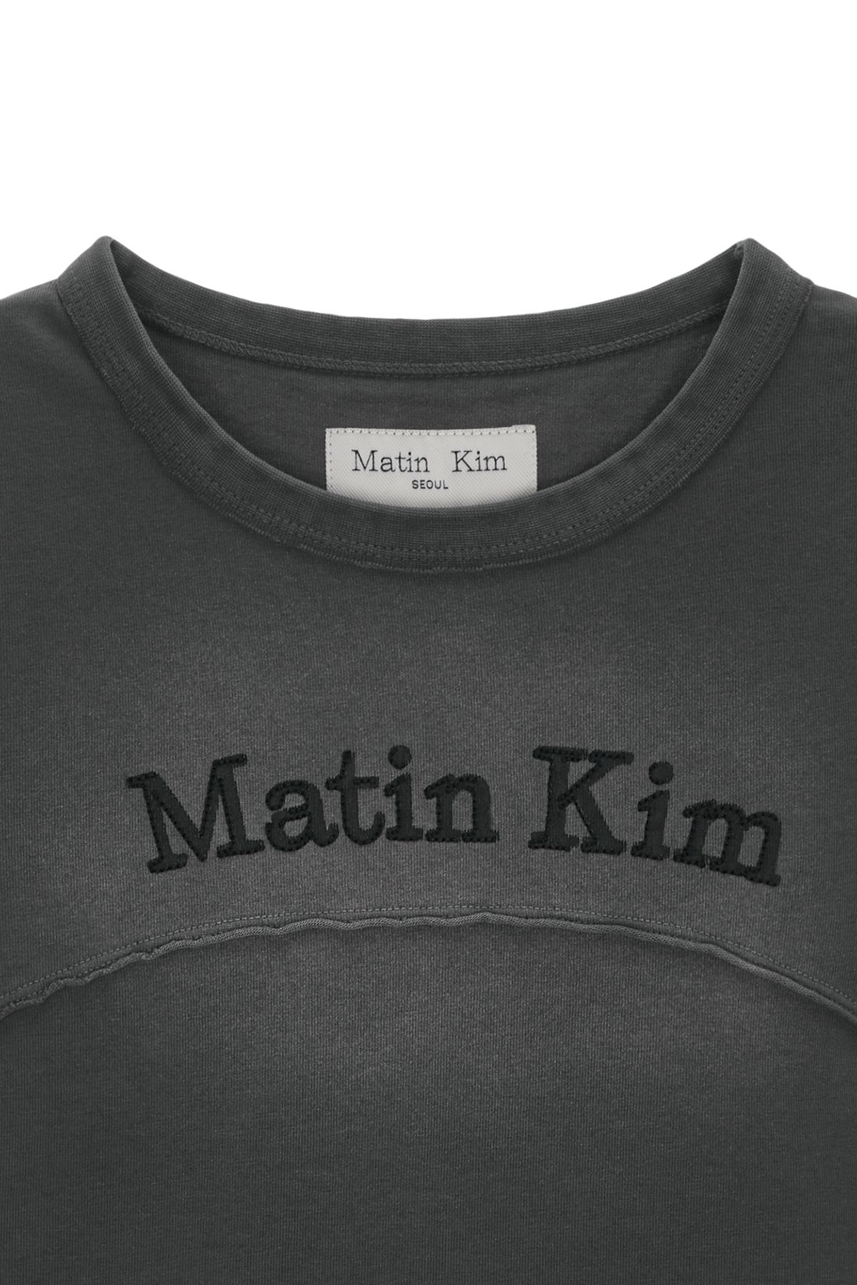 Matin Kim☆PIGMENT CUT OUT LOGO CROP TOP MUSINSA | MATIN KIM PIGMENT CUT OUT LOGO CROP TOP IN CHARCOAL