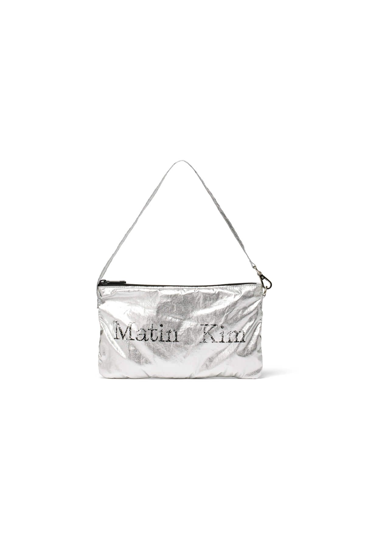 MUSINSA | MATIN KIM MATIN CRACKED LOGO GLOSSY ECOBAG IN SILVER