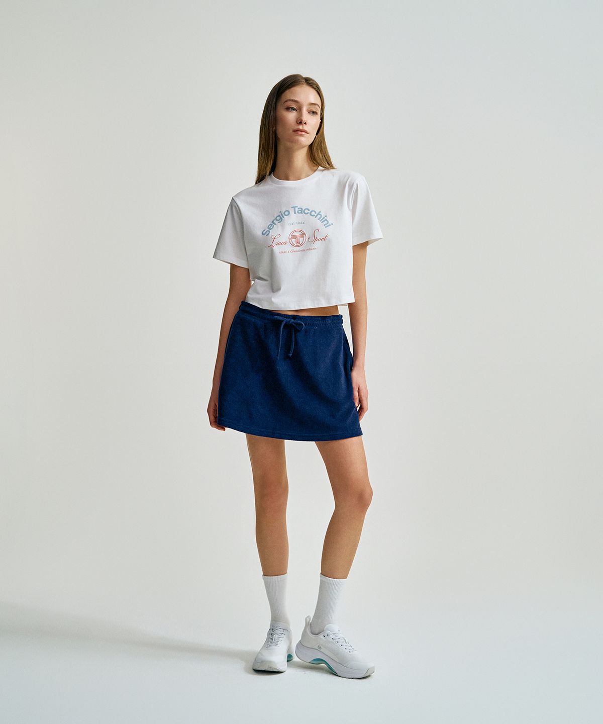 세르지오 타키니(SERGIO TACCHINI) W 에다 테리 플레어 스커트 (Navy)