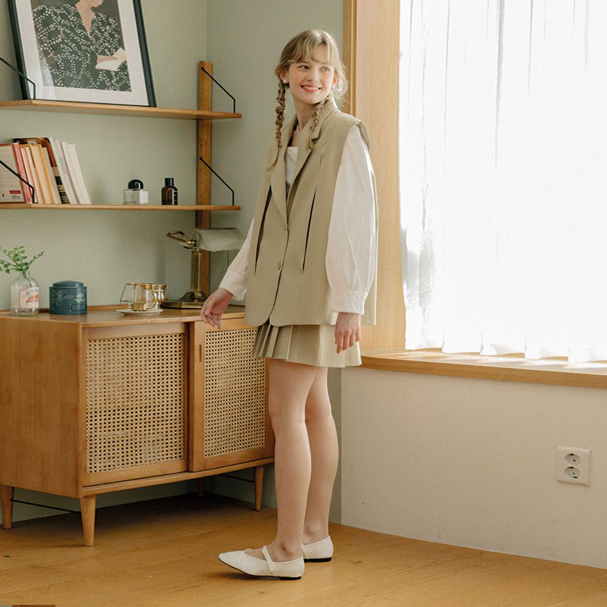 던드롭(DUNDROP) DD_Elegant vest and skirt set_BEIGE