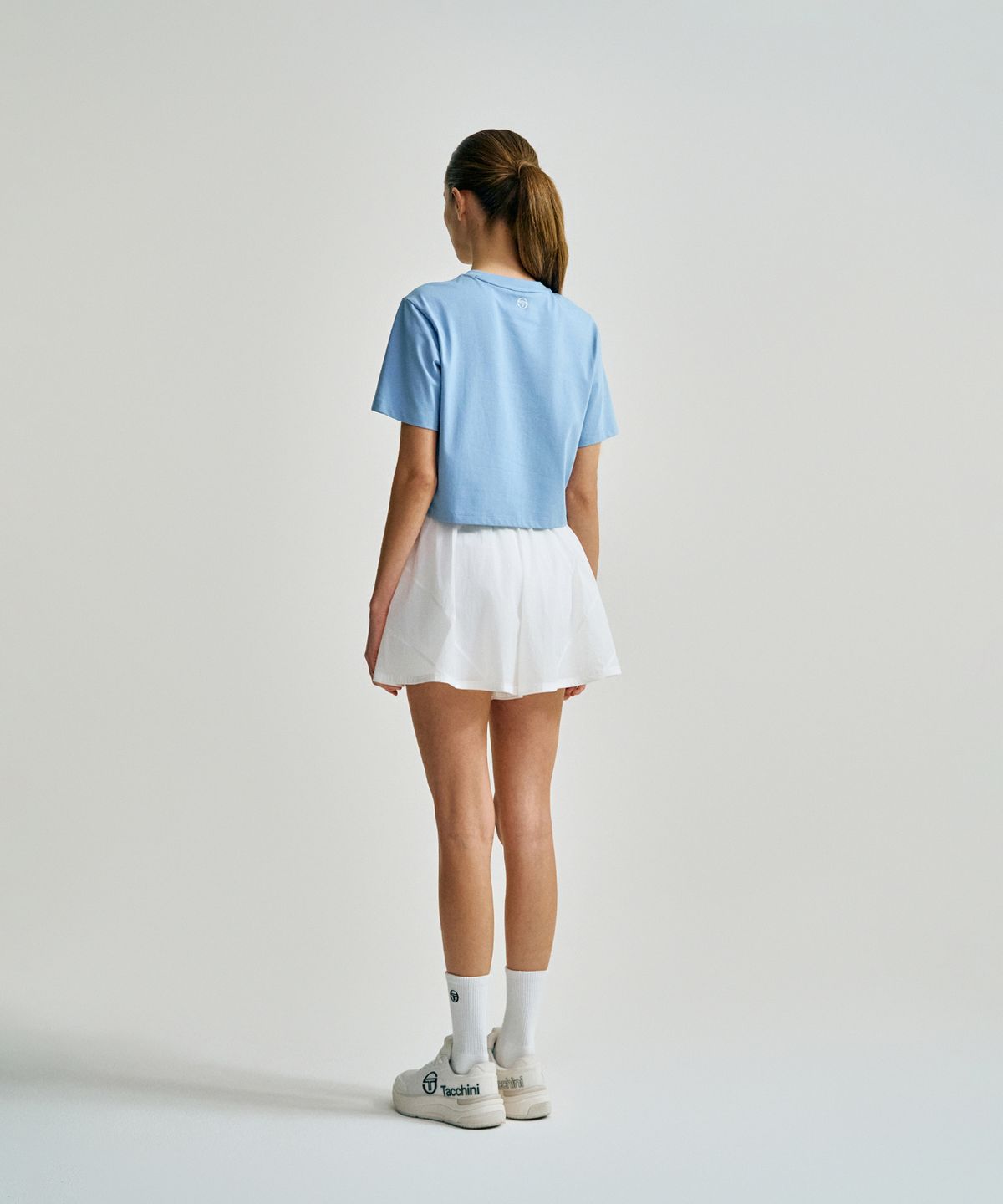 세르지오 타키니(SERGIO TACCHINI) W 쿨매치 아트웍 크롭 반팔 티셔츠 (L.Indigo)