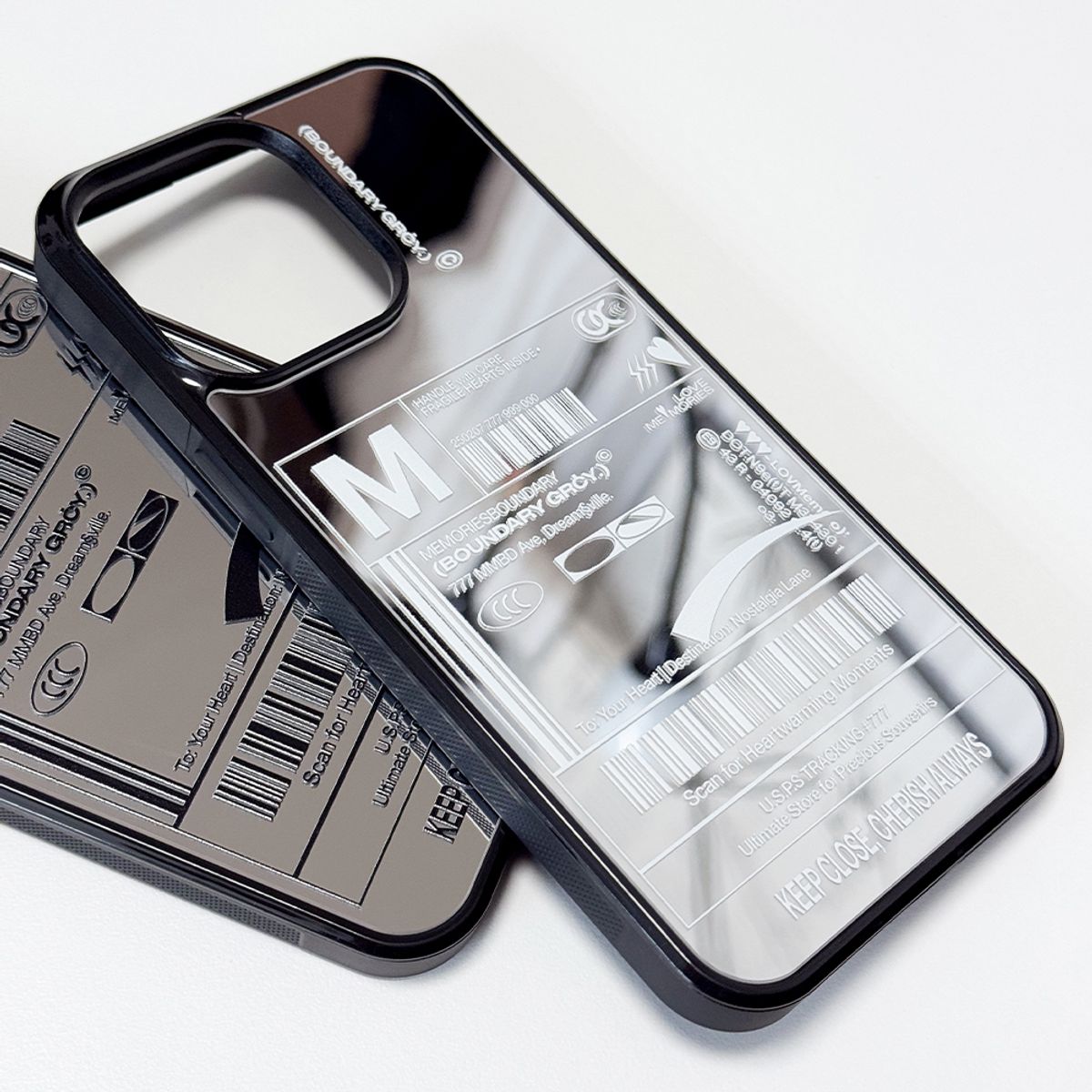 메모리즈바운더리(MEMORIESBOUNDARY) Fresh Love Delivery Label Bumper Mirror Phone Case (WH)/(MagSafe)