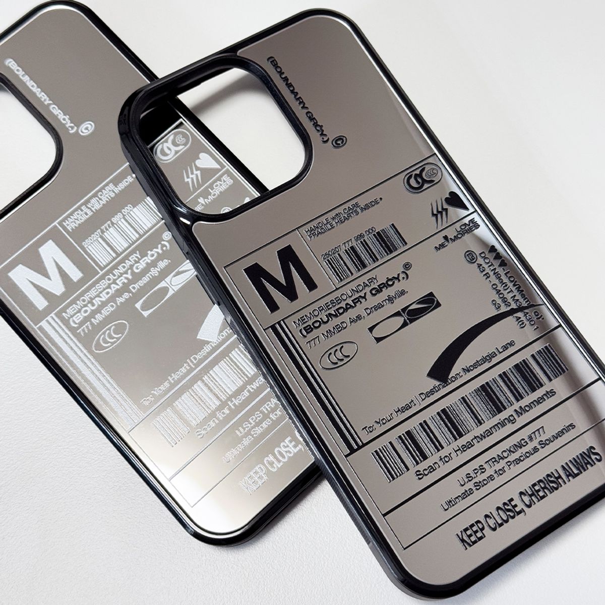 메모리즈바운더리(MEMORIESBOUNDARY) Fresh Love Delivery Label Bumper Mirror Phone Case (BK)/(MagSafe)