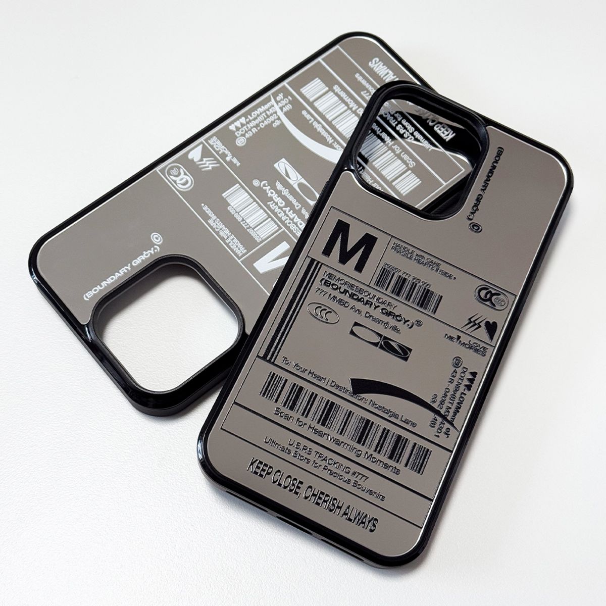 메모리즈바운더리(MEMORIESBOUNDARY) Fresh Love Delivery Label Bumper Mirror Phone Case (BK)/(MagSafe)
