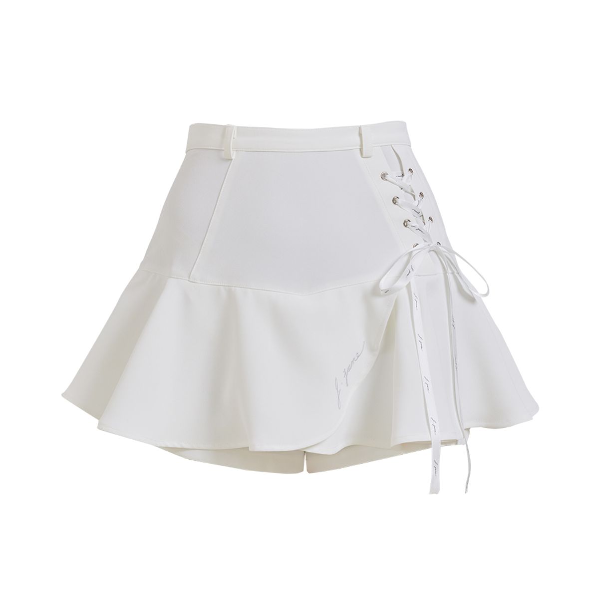 제이제인(J.JANE) 레이스업 플라워 큐롯 팬츠 (White)
