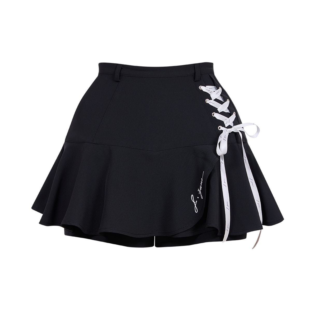 제이제인(J.JANE) 레이스업 플라워 큐롯 팬츠 (Black)