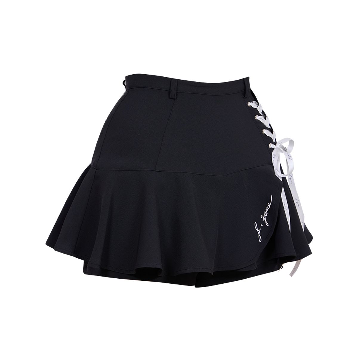 제이제인(J.JANE) 레이스업 플라워 큐롯 팬츠 (Black)