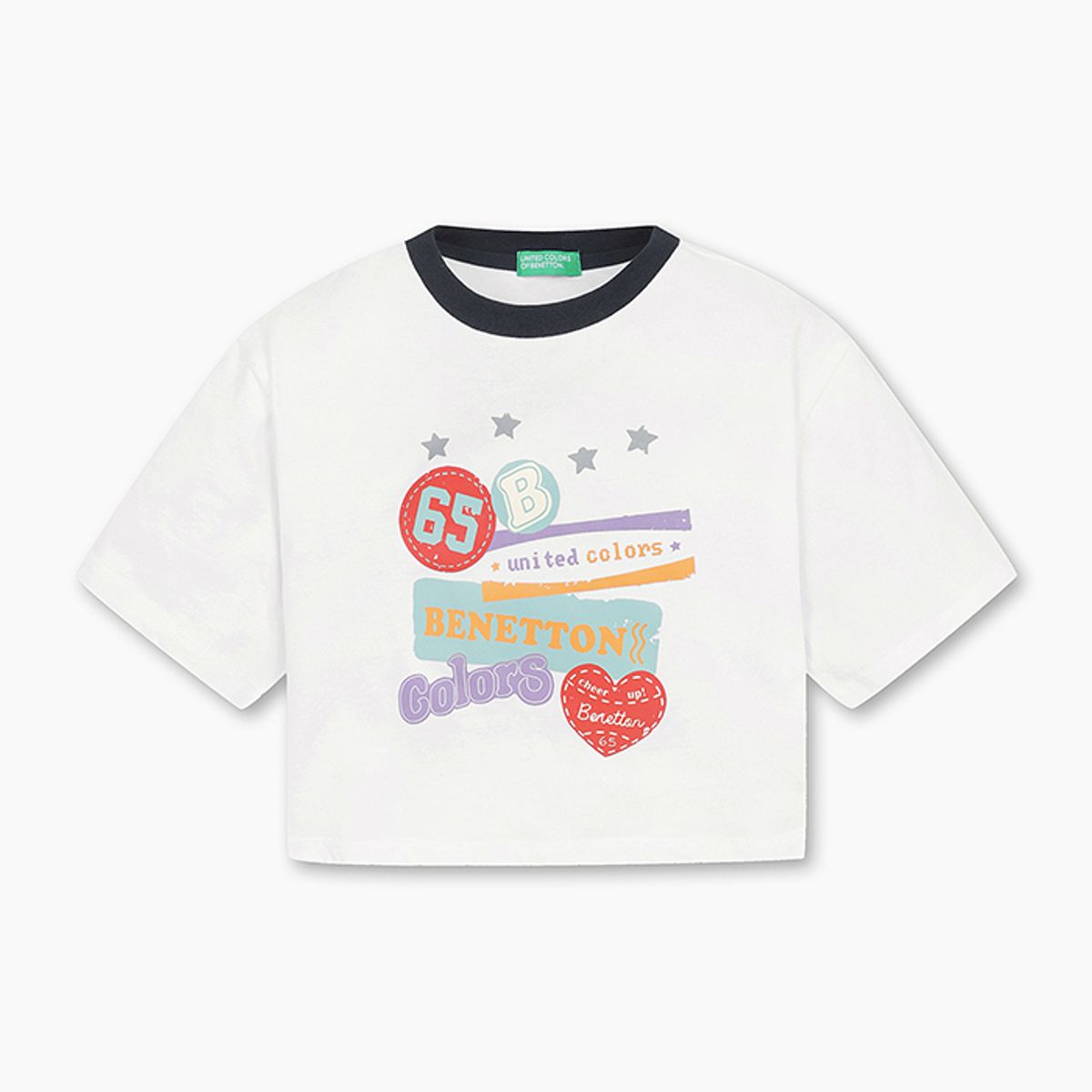 베네통키즈(BENETTONKIDS) 크롭 그래픽 티셔츠_QATS09531WH