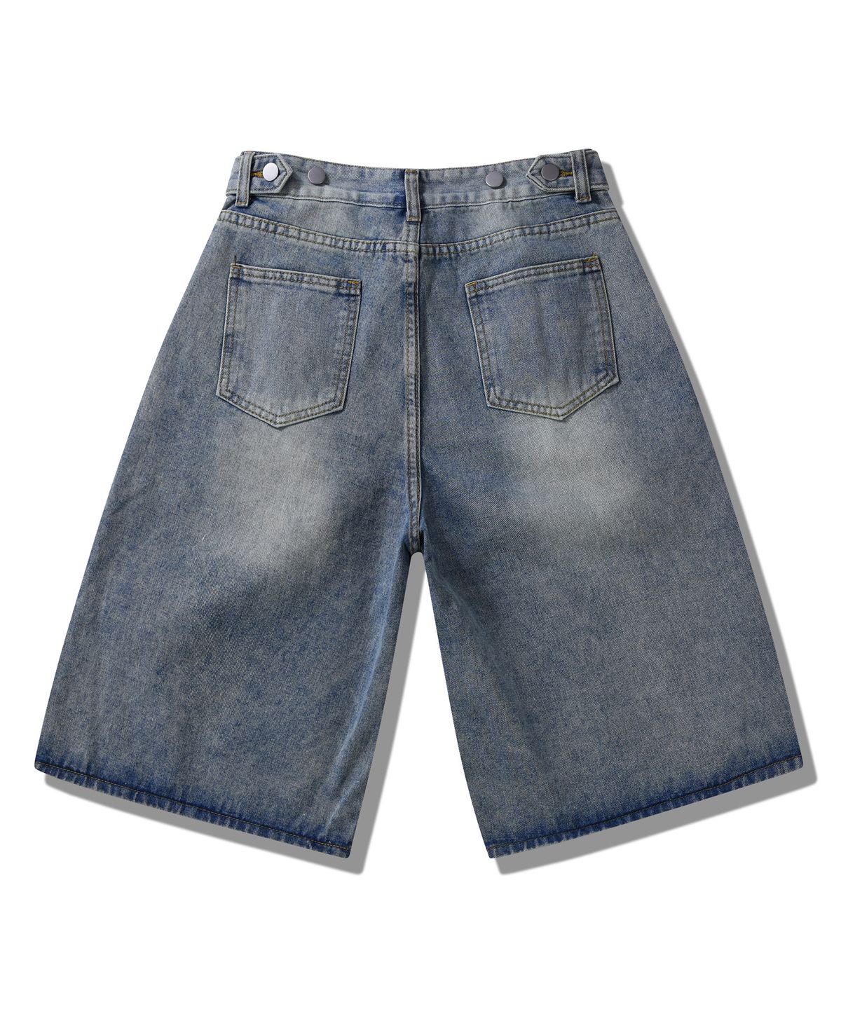 락트개러지(ROCKED GARAGE) [UNISEX]워시드 버뮤다 핀턱 데님 하프 팬츠 [중청]