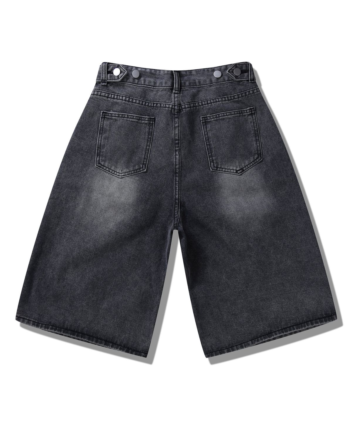 락트개러지(ROCKED GARAGE) [UNISEX]워시드 버뮤다 핀턱 데님 하프 팬츠 [흑청]