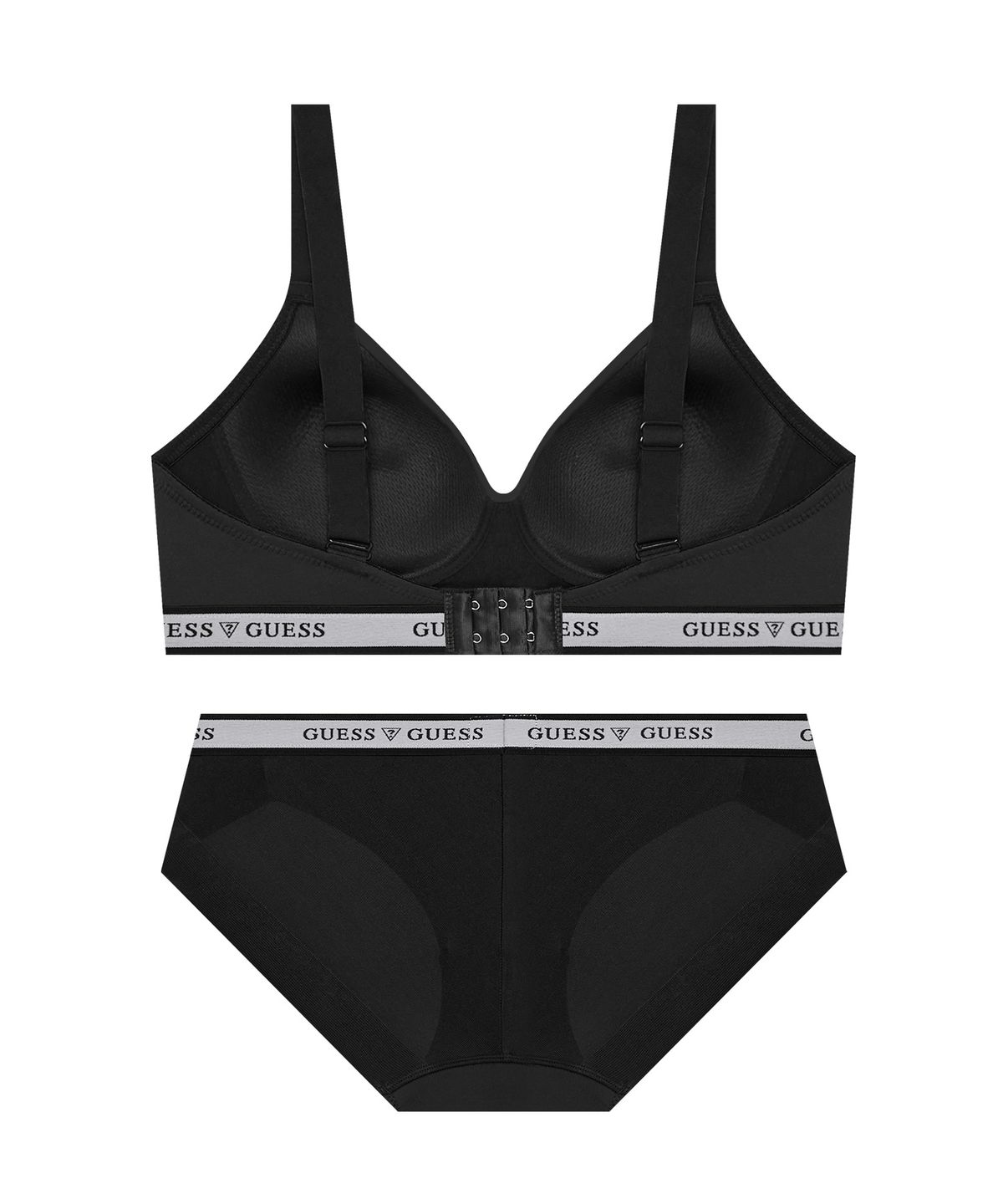 게스언더웨어(GUESS UNDERWEAR) 에어 메쉬몰드 노와이어 브라 팬티 세트 - 블랙