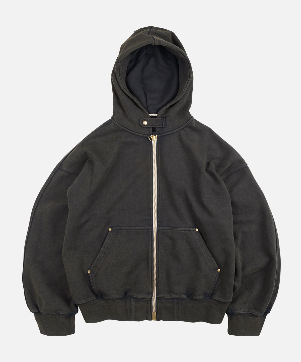 프리즘웍스(FRIZMWORKS) VINTAGE DYEING HOOD ZIP UP PARKA _ BLACK BROWN