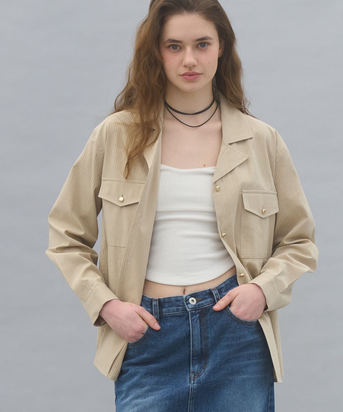 쏘이르(SO IR) (2COLOR)POCKET COLLAR BLOUSE