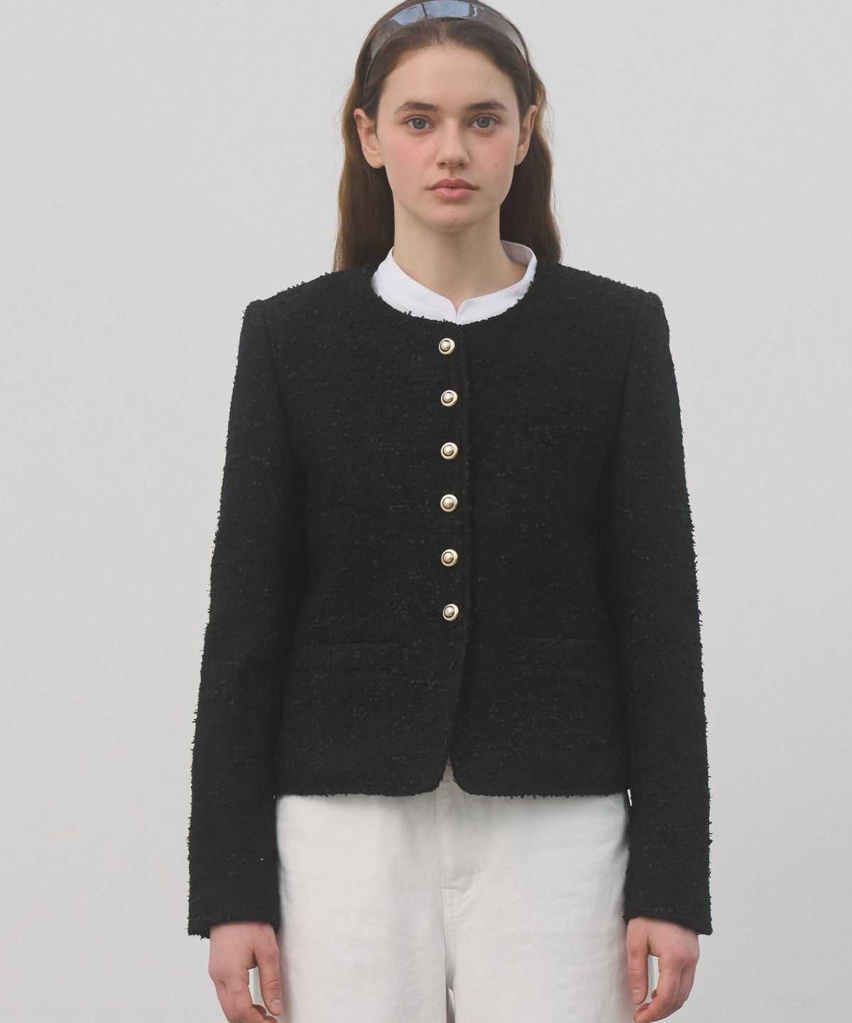 쏘이르(SO IR) (2COLOR)BUTTON POINTED TWEED JACKET