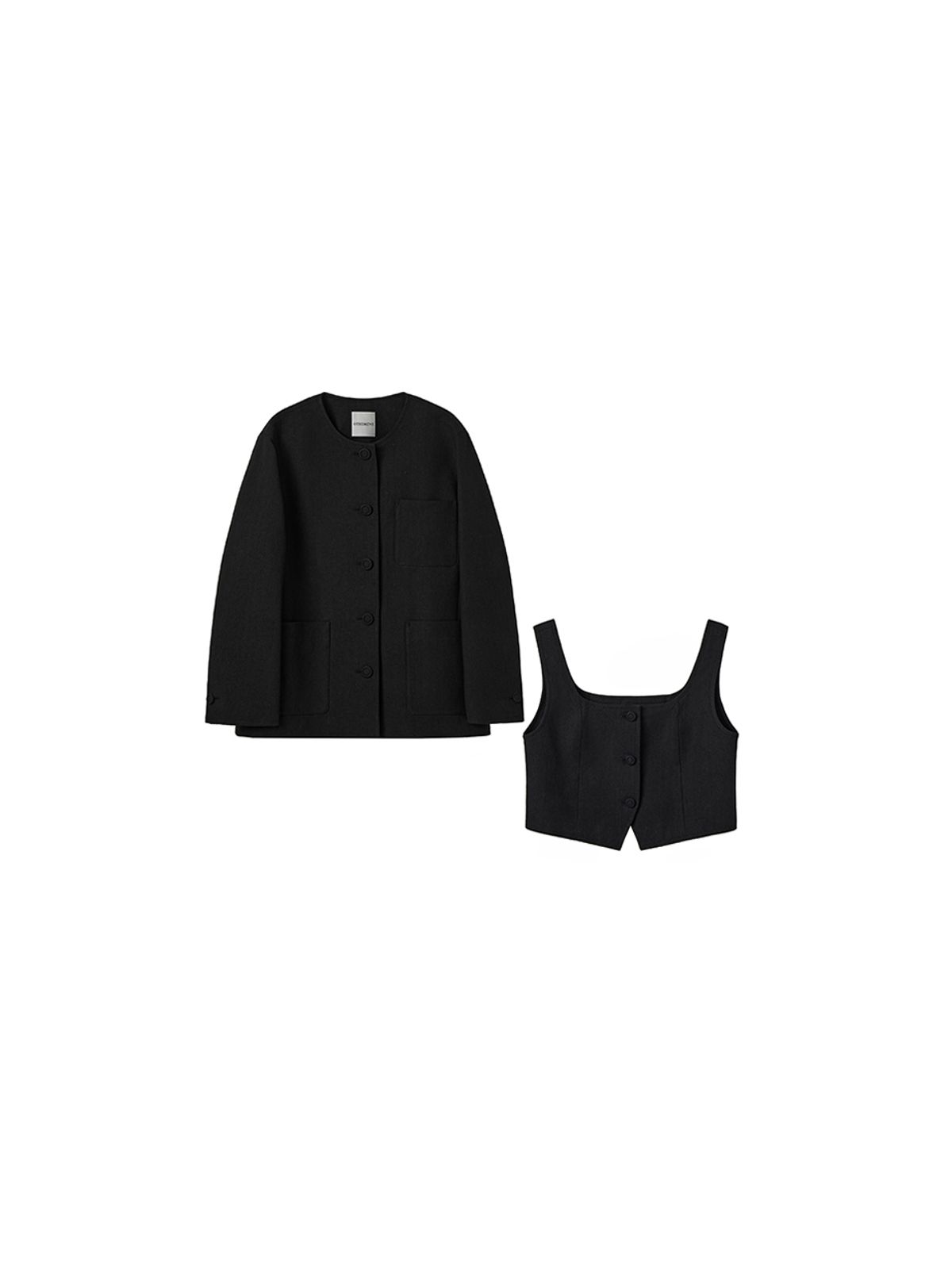 오더먼트 바이 보카바카(OTHEMENT BY VOCAVACA) [SET] OTHEMENT Single Round Neck Jacket & Three Button Vest