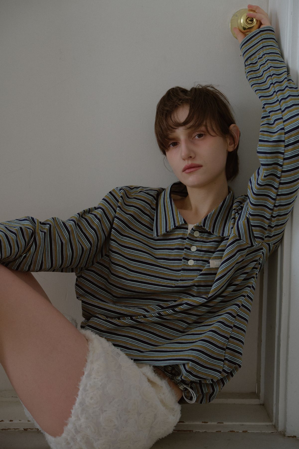 레터리(LETERIE) STRIPE STRING COLLAR T-SHIRT_GREEN