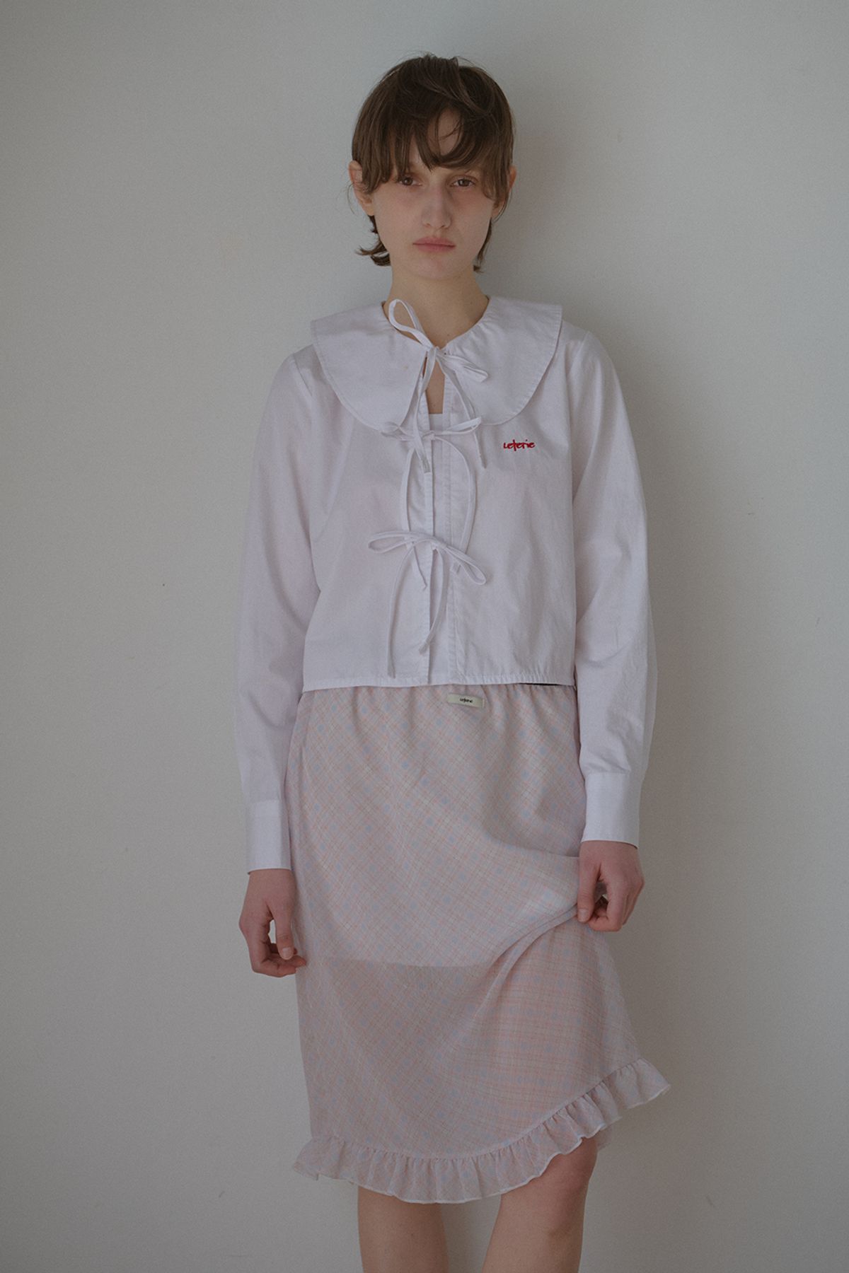 레터리(LETERIE) FRILL CHECK MIDI SKIRT_PINK