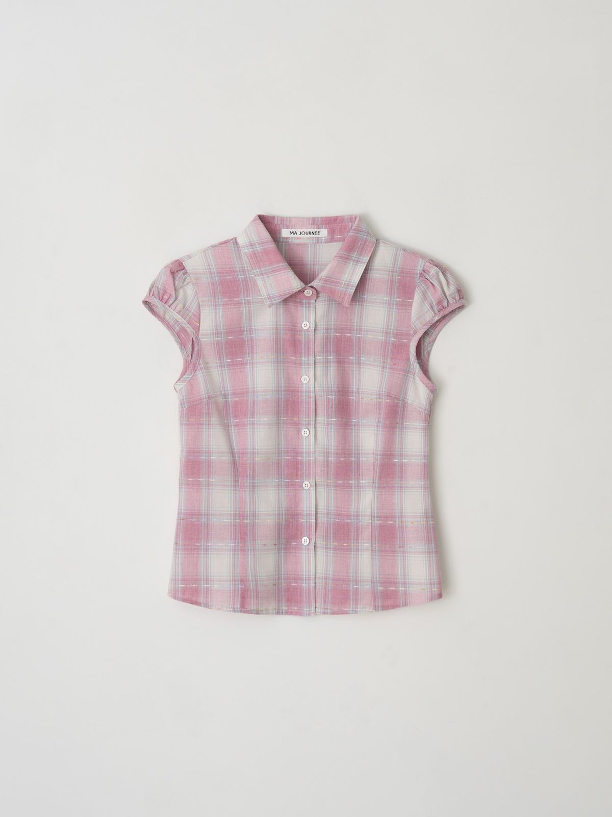 마조네(MA JOURNEE) CHECK CAP SLEEVE SHIRT_PINK