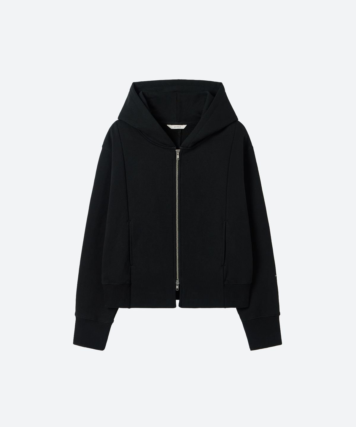 문선(MOONSUN) UNISEX, Crop Hood Zip-up / Black