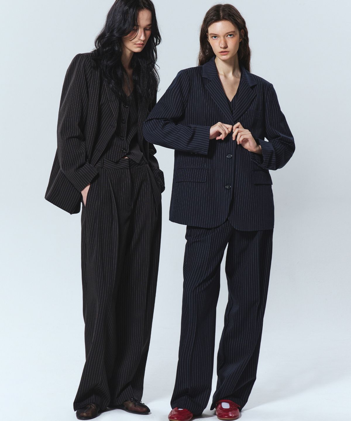 닉앤니콜(NICK&NICOLE) TAILORED STRIPE SUIT SET UP_BLACK